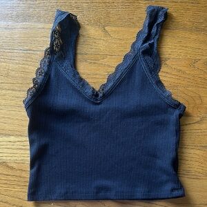 AMERICAN EAGLE Lace Trim Ribbed Tank Top